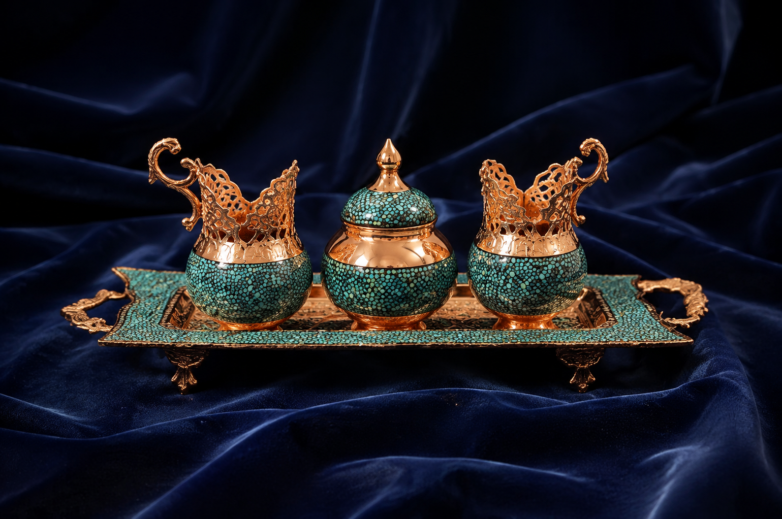 پک هدیه چایی خوری دونفره مس و فیروزه