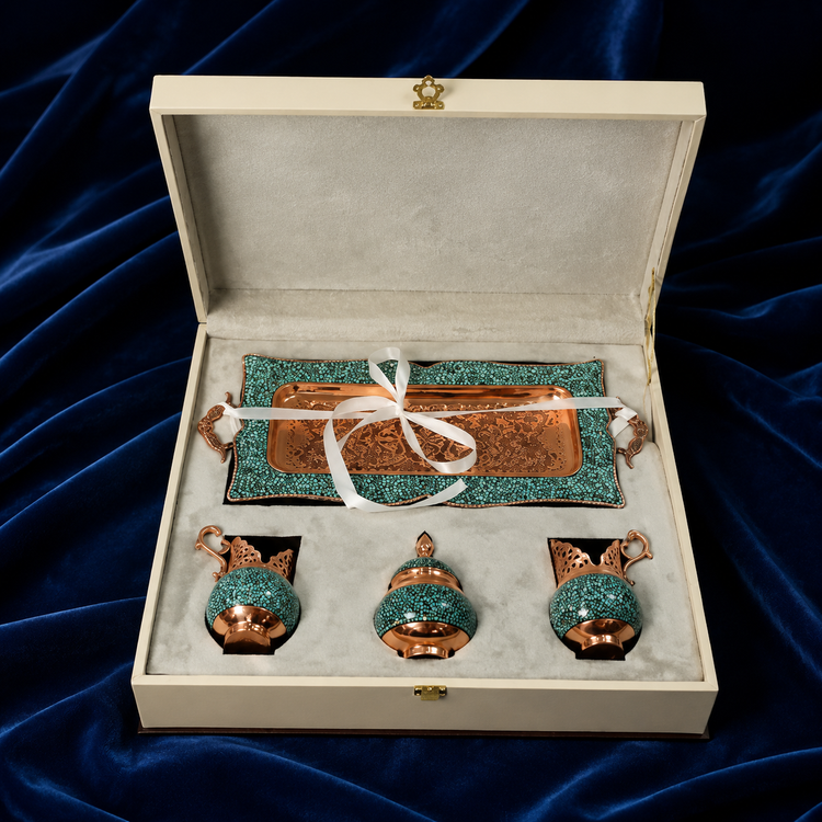 پک هدیه چایی خوری دونفره مس و فیروزه